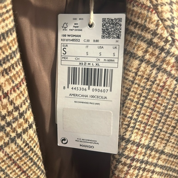Mango Woman’s Doubled Breasted Plaid Blazer| Wool Blend - Picture 7 of 7